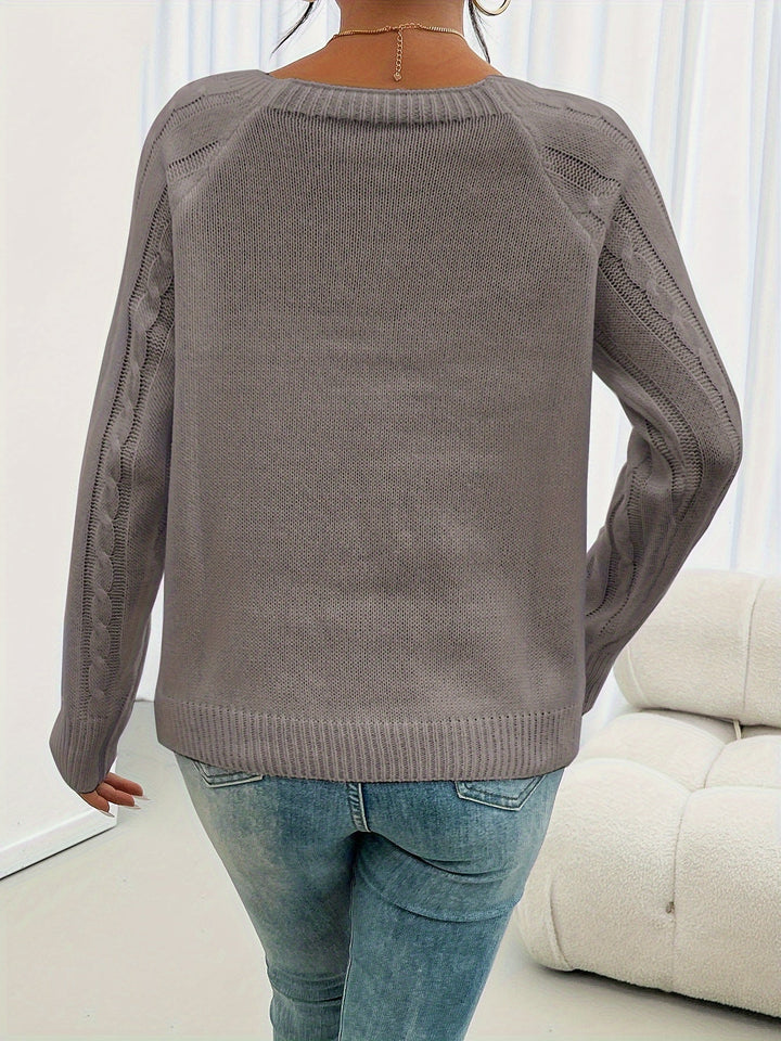 Madison | Square Neck Button Cable Knit Sweater