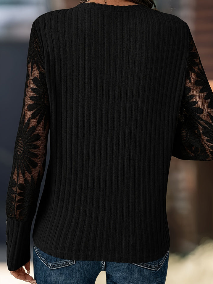 Phyllis | Mesh Panel Long Sleeve Knit Top