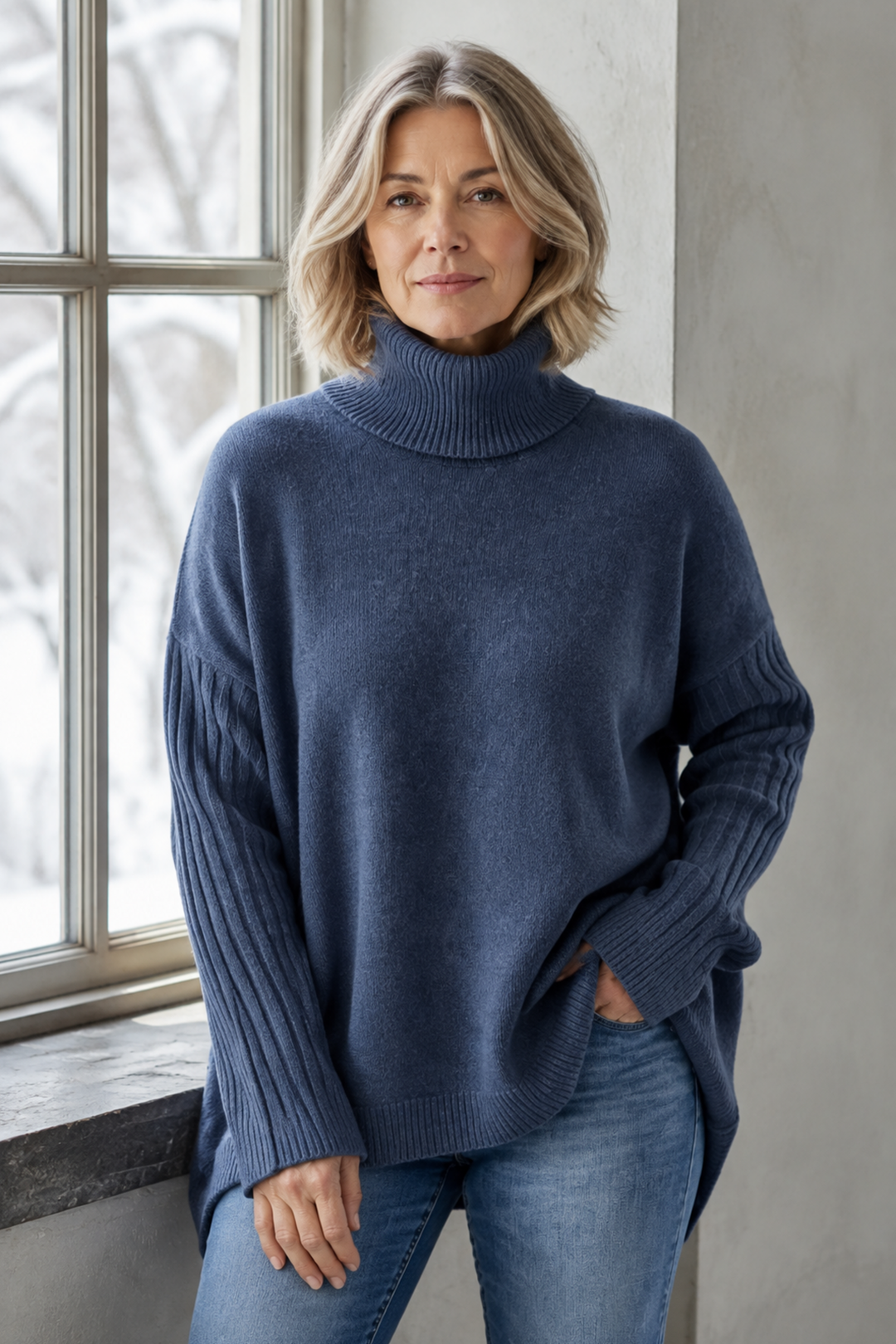 Deborah | Ribbed Turtleneck Sweater editorial product photograph