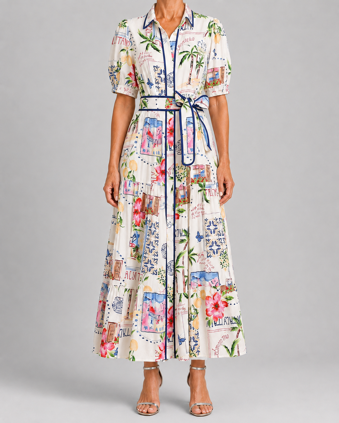 Marley | Cotton Linen Floral Tie Waist Dress