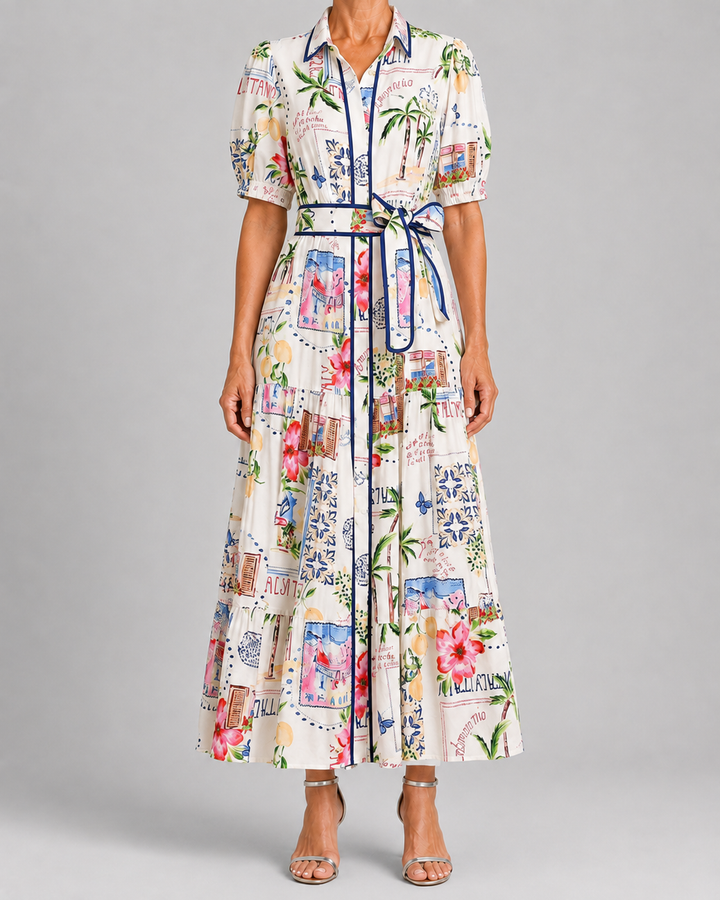Marley | Cotton Linen Floral Tie Waist Dress