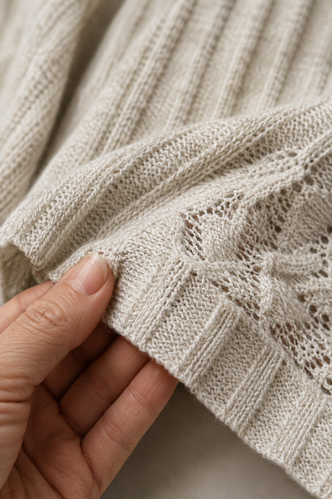 Phyllis | Mesh Panel Long Sleeve Knit Top fabric texture close-up