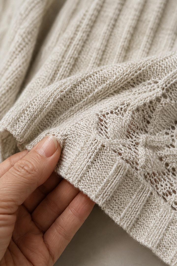 Phyllis | Mesh Panel Long Sleeve Knit Top fabric texture close-up