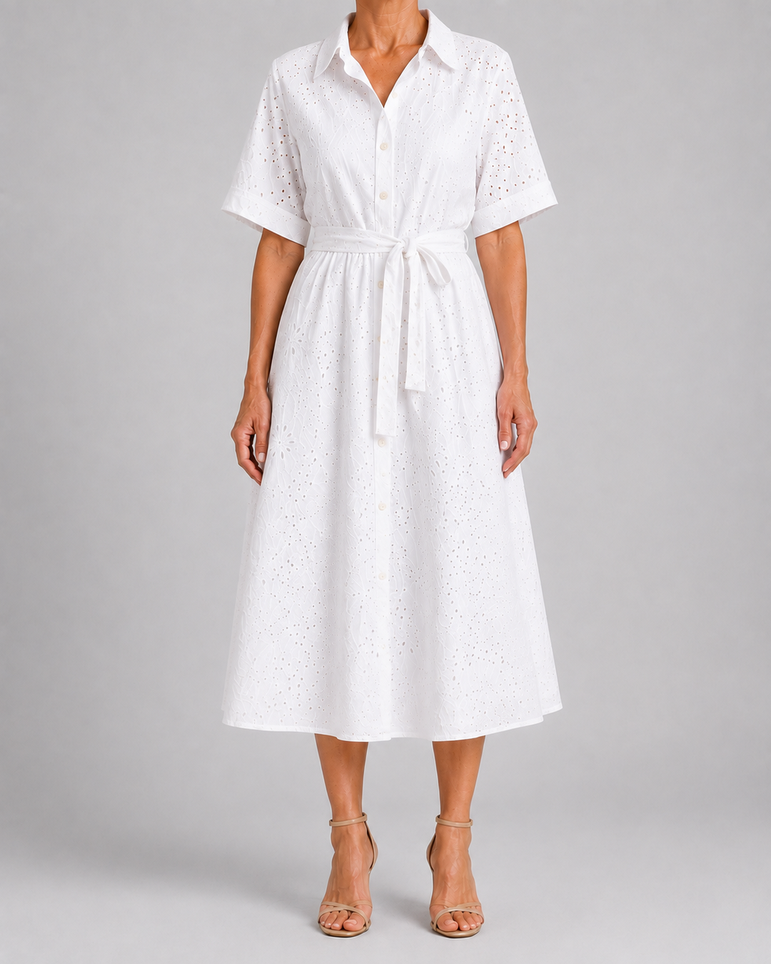 Eden | Short Sleeve Button Front Waist Tie Midi Dress