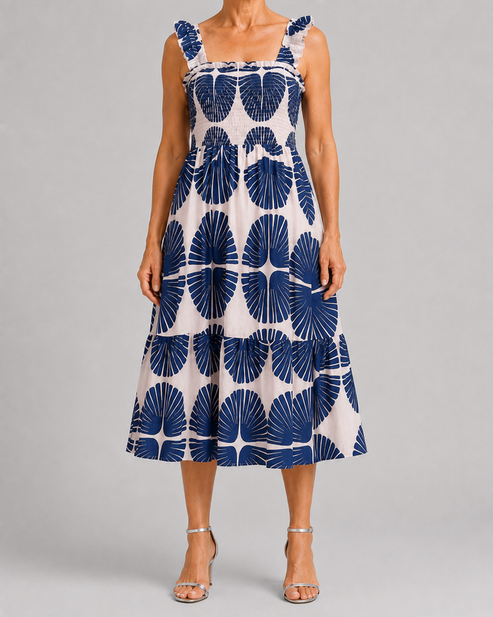 Delaney | Tiered Abstract Print Midi Dress