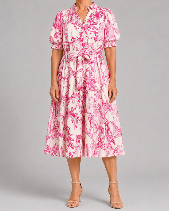 Willa | Abstract Print Smocked Midi Dress