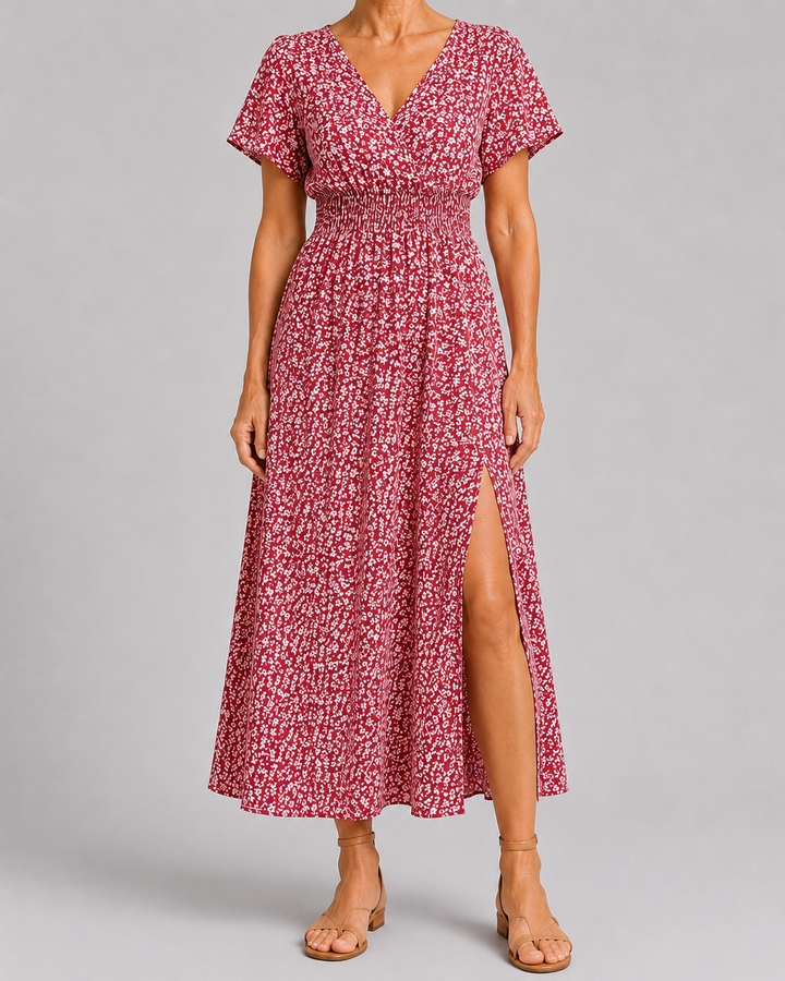 Yvonne | Floral Flutter Sleeve Split Dress