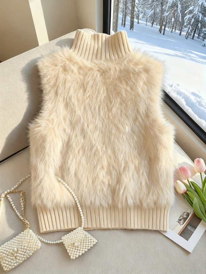 Staande kraag nepbont vest cardigan, little dress stijl open voorkant, modieuze elegante gelaagde shrug, herfst winter top