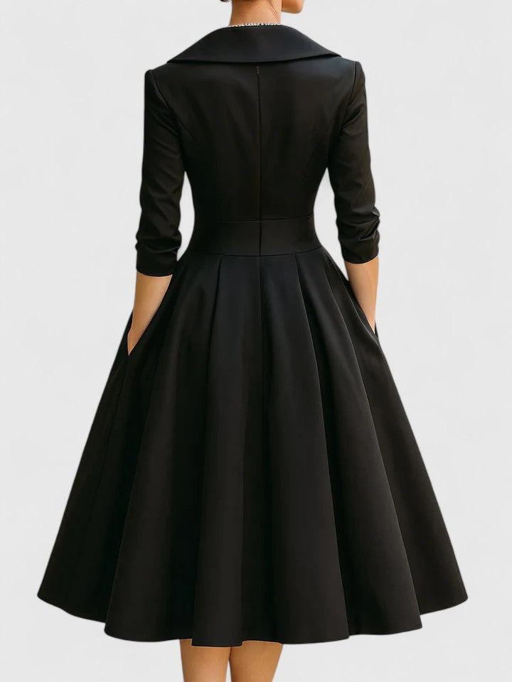 Evelyn | Portrait Collar Midi Dress