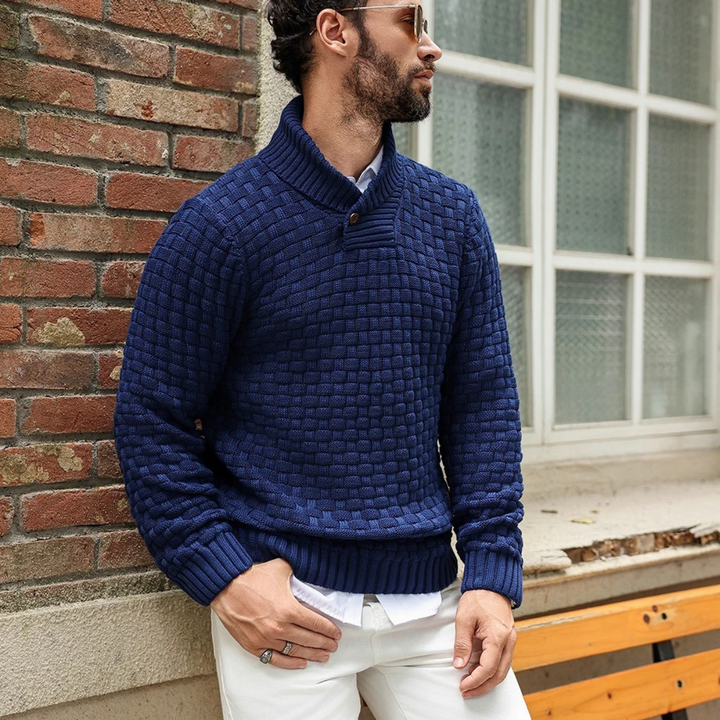 Textured Knit Button Collar Sweater