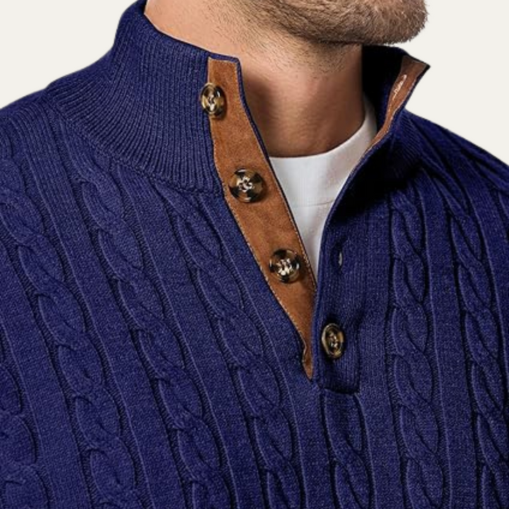Cable Knit Button Collar Sweater