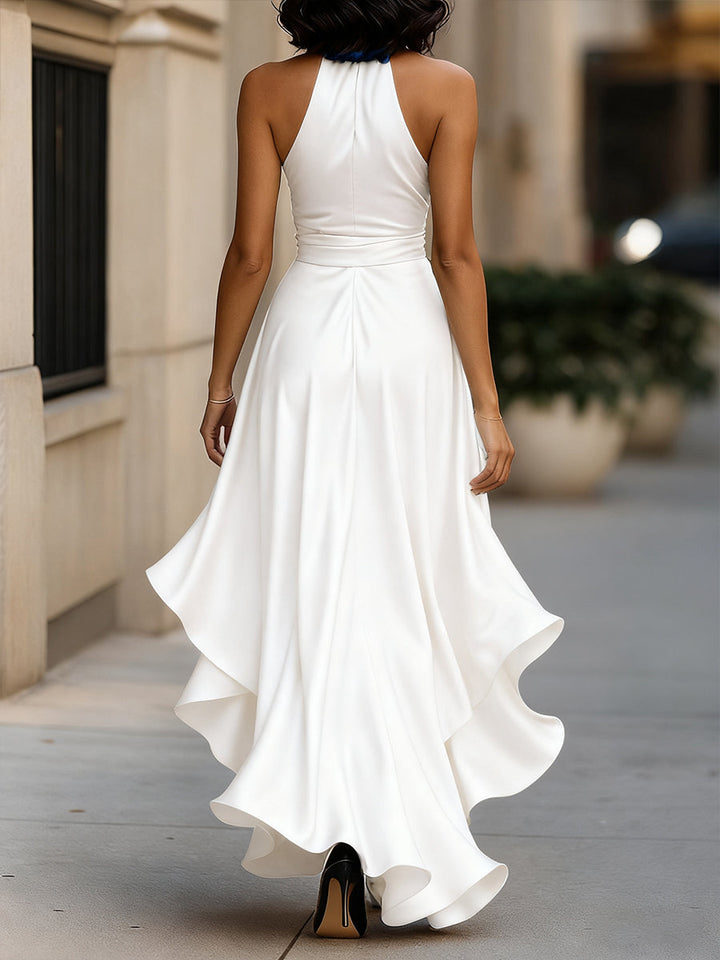 Cynthia | Satin Halter Ruffle Gown