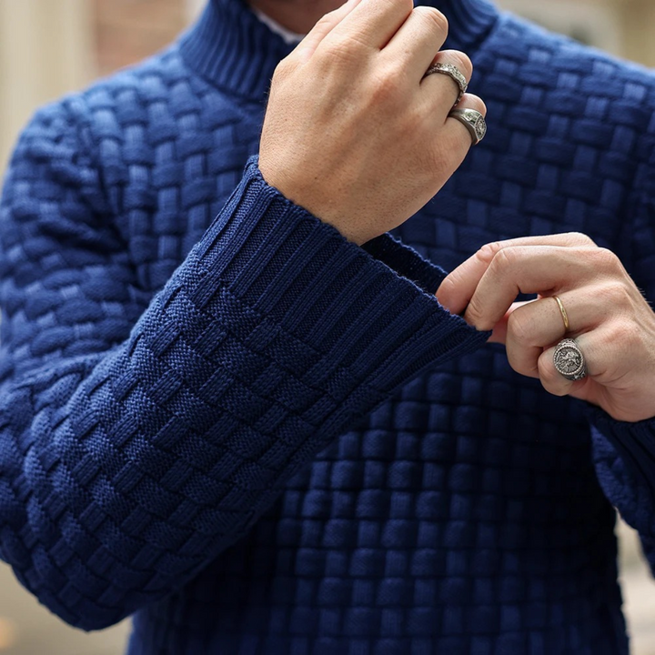 Textured Knit Button Collar Sweater