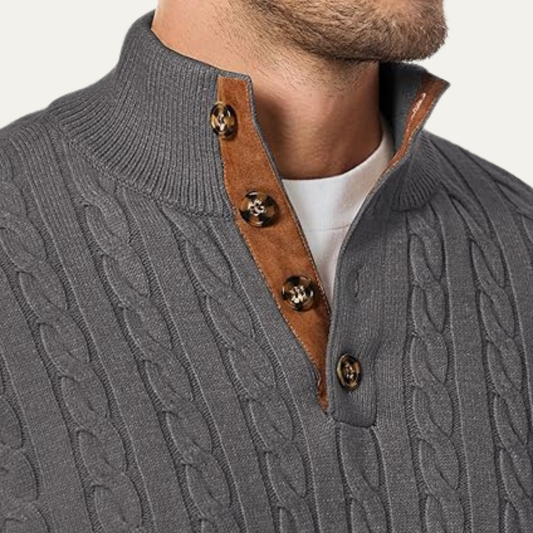 Cable Knit Button Collar Sweater