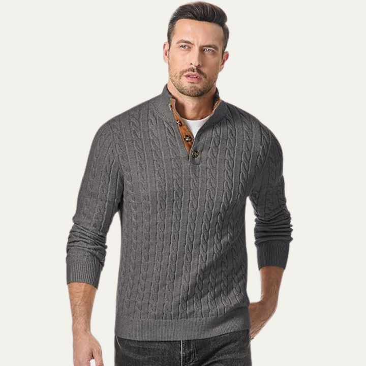 Cable Knit Button Collar Sweater