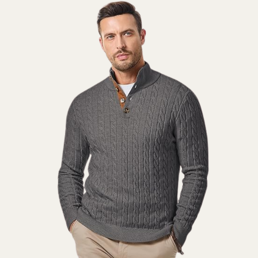 Cable Knit Button Collar Sweater