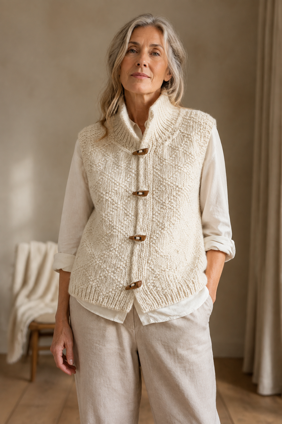Vera | Knitted Vest with Stand-Up Collar editorial product photograph