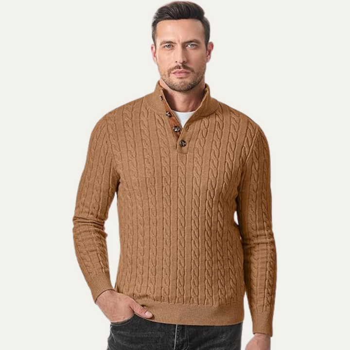 Cable Knit Button Collar Sweater