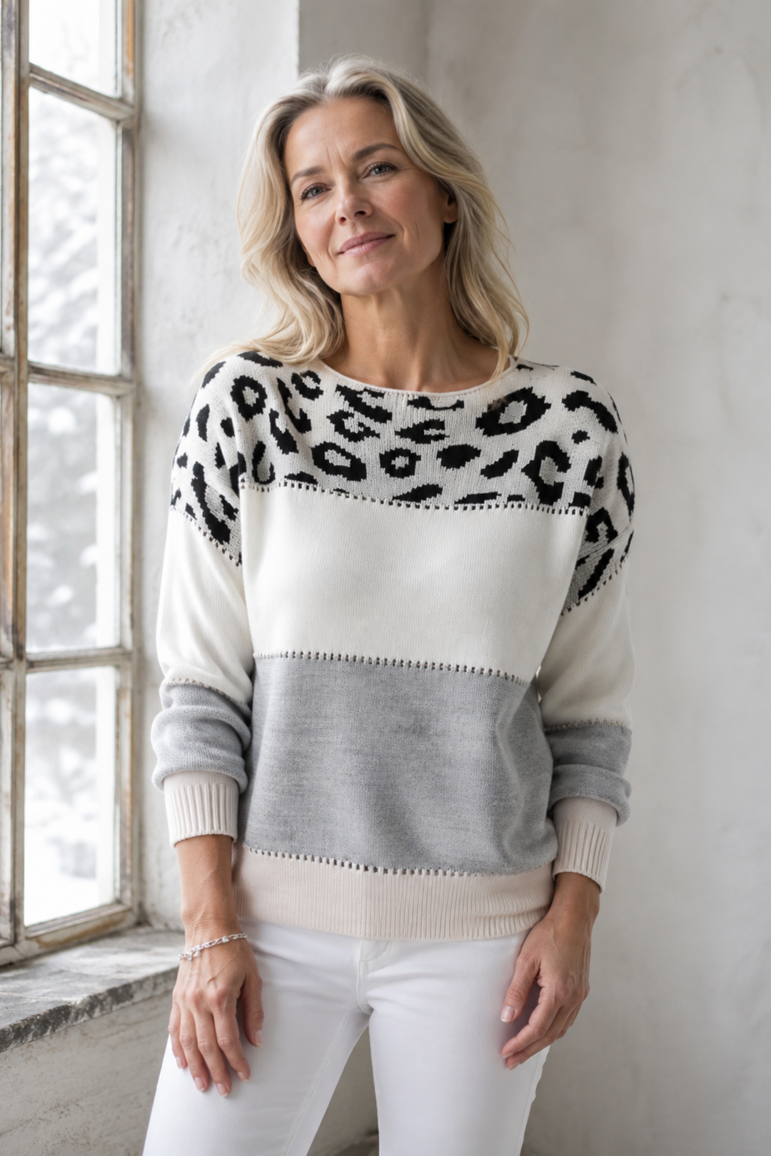 Roxanne | Leopard Print Knit Sweater editorial product photograph