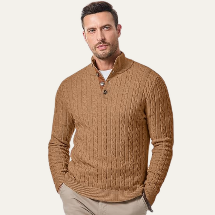 Cable Knit Button Collar Sweater