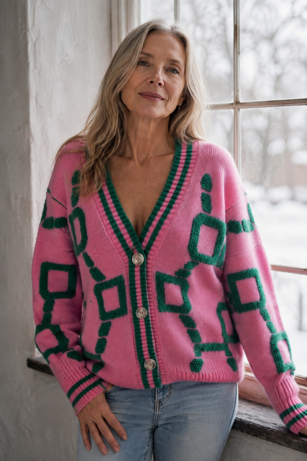 Reese | Color Block Plush Cardigan editorial product photograph