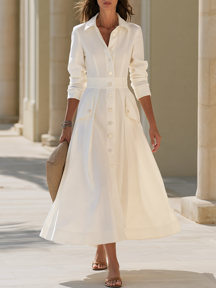 Martha | Pleated Button-Front Maxi Dress