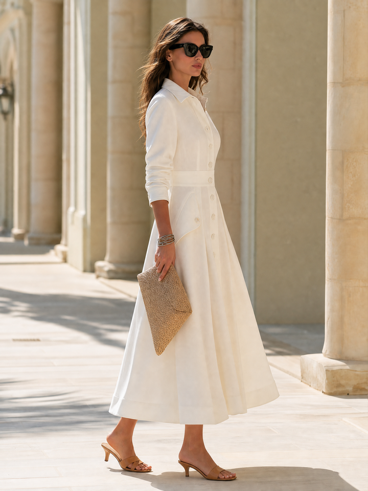 Martha | Pleated Button-Front Maxi Dress