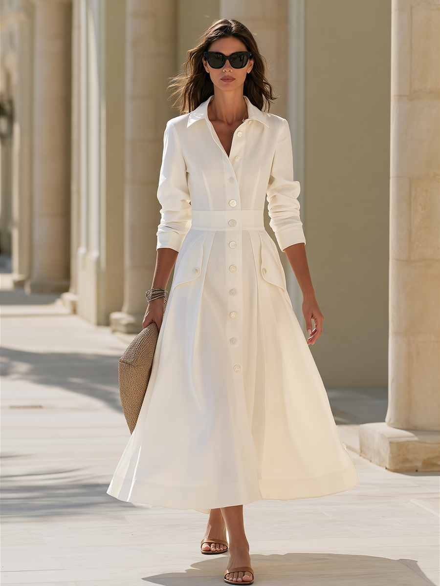 Martha | Pleated Button-Front Maxi Dress