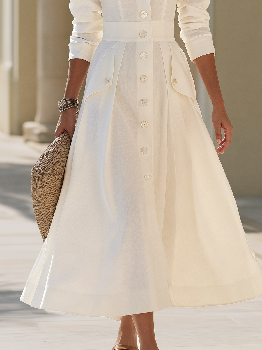 Martha | Pleated Button-Front Maxi Dress