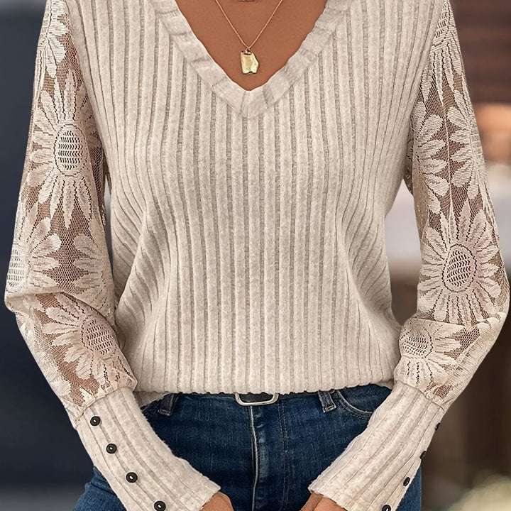 Phyllis | Mesh Panel Long Sleeve Knit Top
