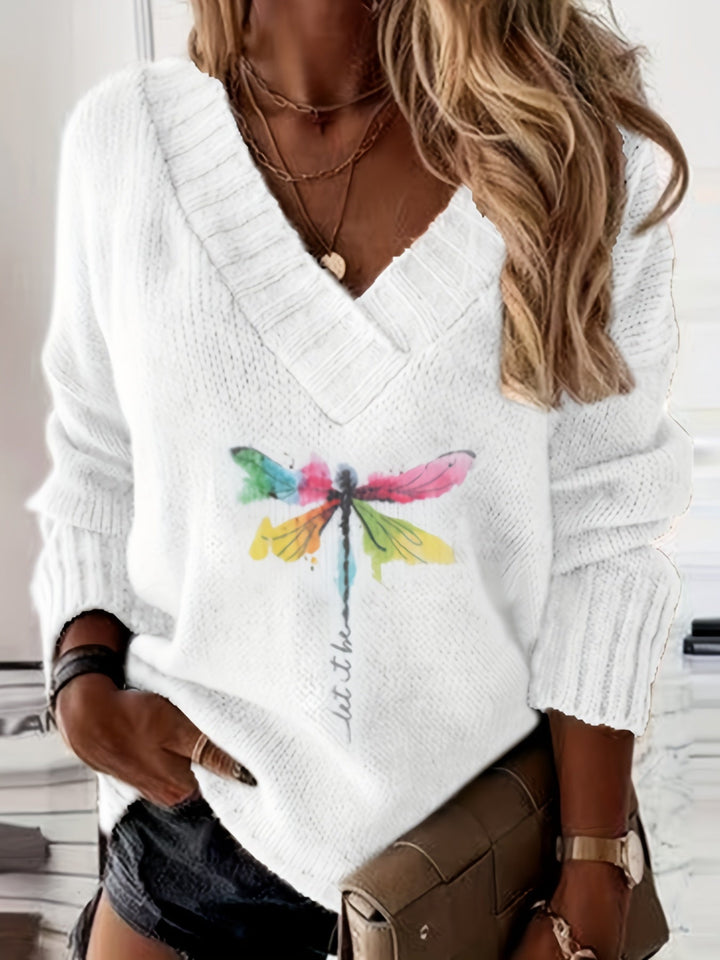Brooklyn | Dragonfly Print V-Neck Sweater