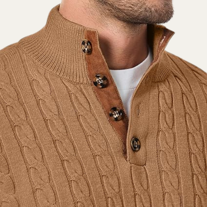 Cable Knit Button Collar Sweater