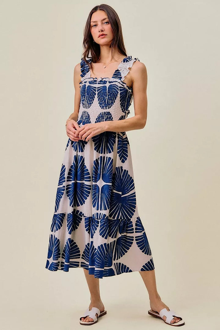 Delaney | Tiered Abstract Print Midi Dress