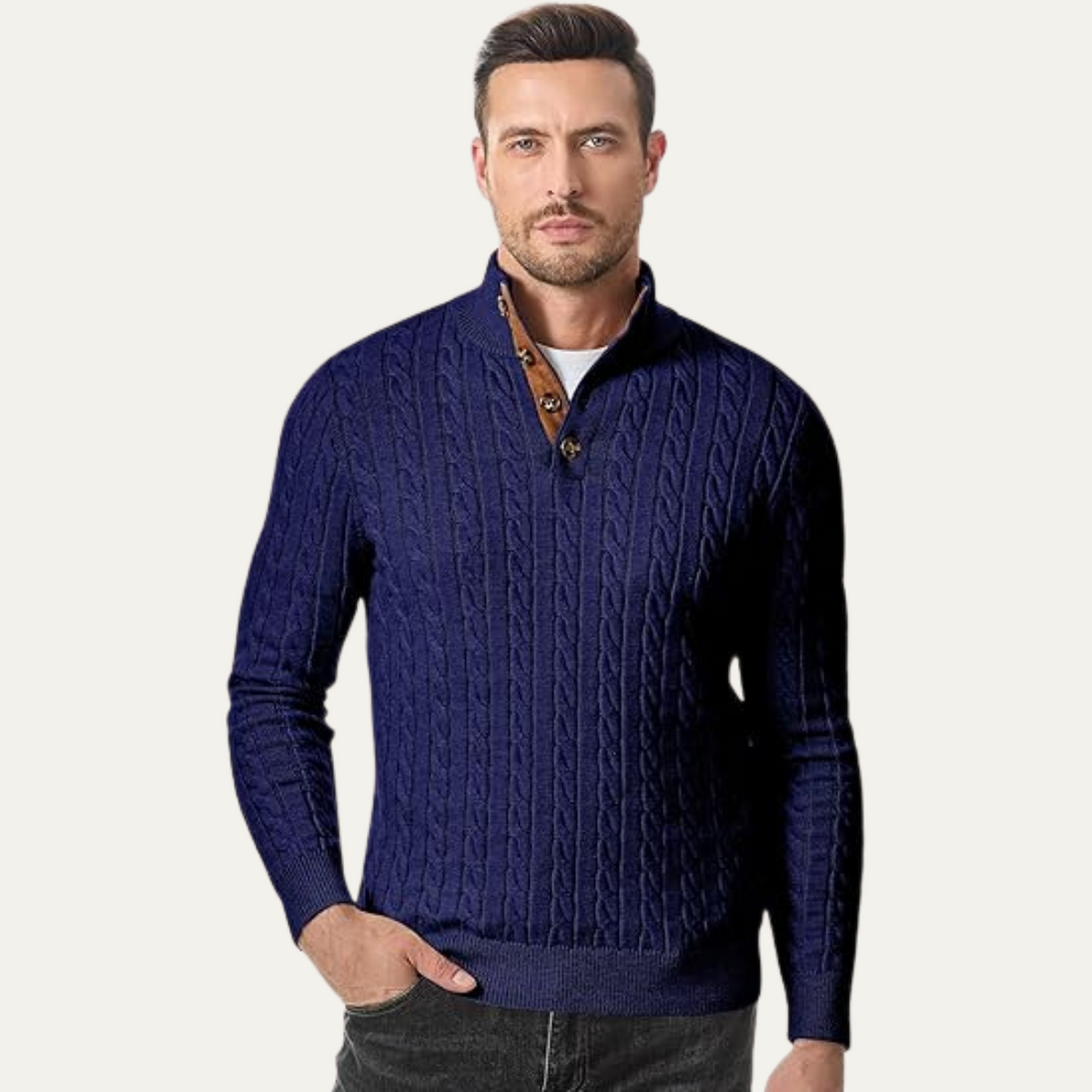Cable Knit Button Collar Sweater