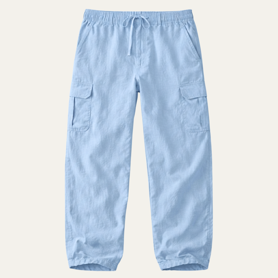 The Maplecrest Men’s Loose Fit Multi Pocket Cotton Linen Cargo Pants