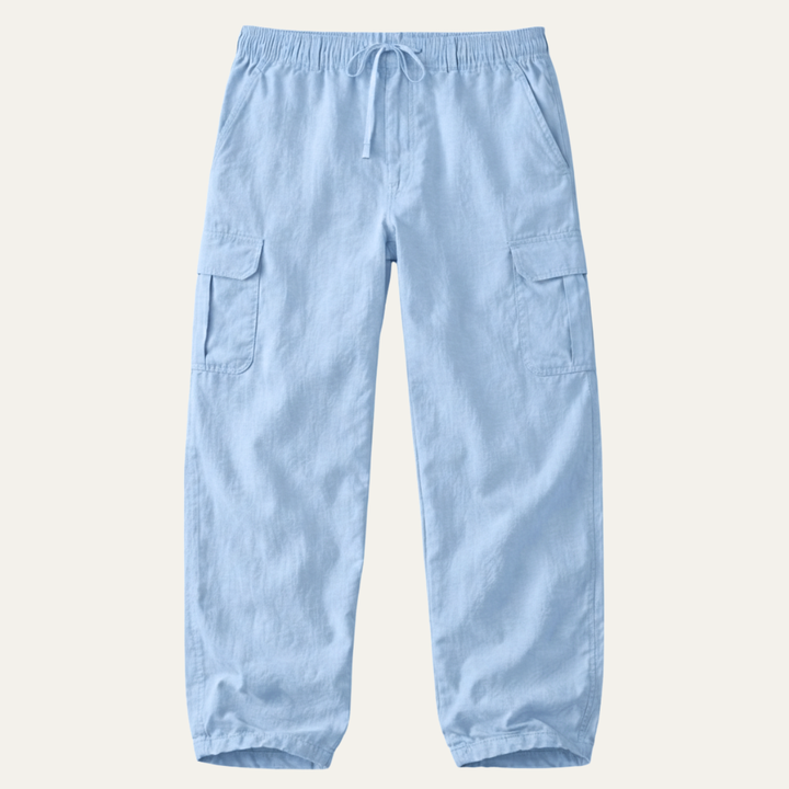 The Maplecrest Men’s Loose Fit Multi Pocket Cotton Linen Cargo Pants