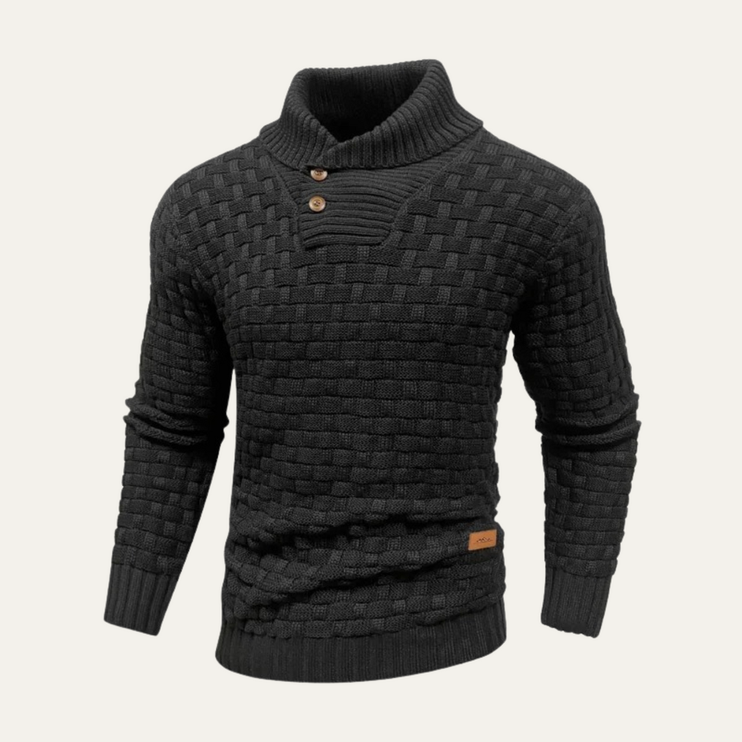 Textured Knit Button Collar Sweater