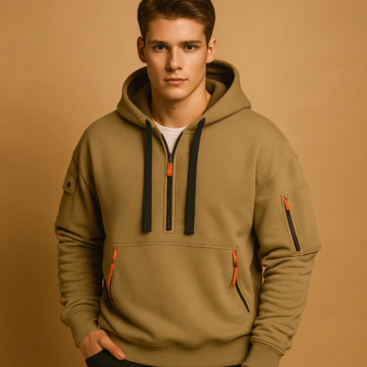 Cotton Blend Half Zip Hoodie