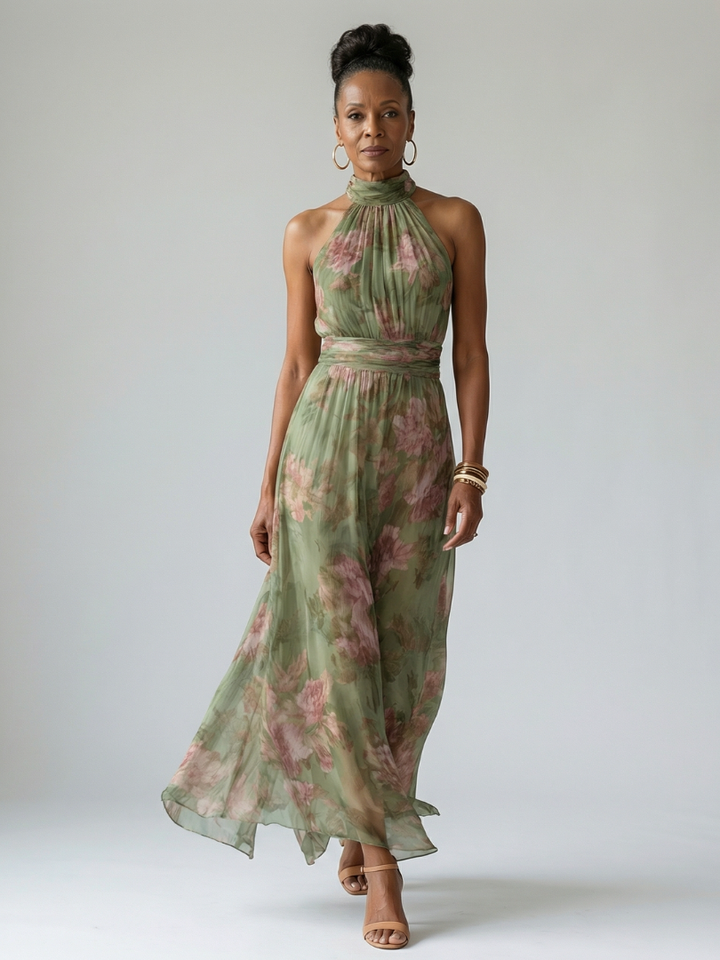 Frances | Gathered Halter Midi Dress