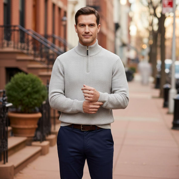 Cotton Cable Knit Quarter Zip Sweater