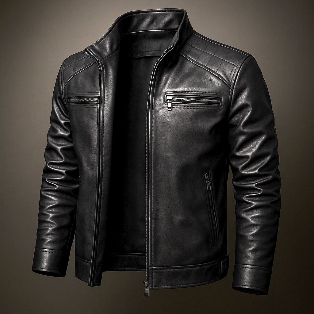 Natural Grain Leather Zip Jacket