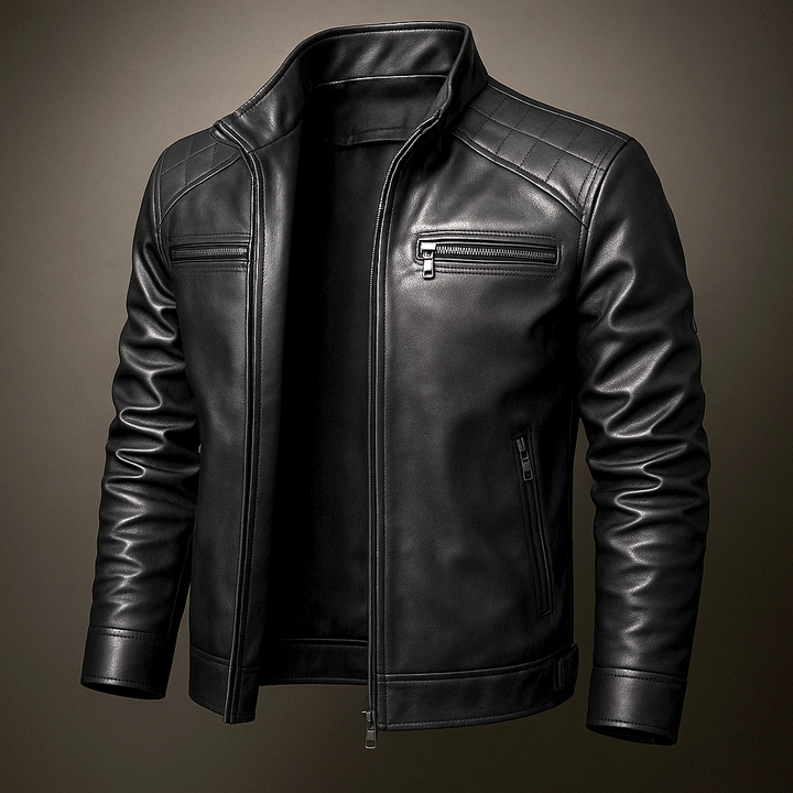 Natural Grain Leather Zip Jacket