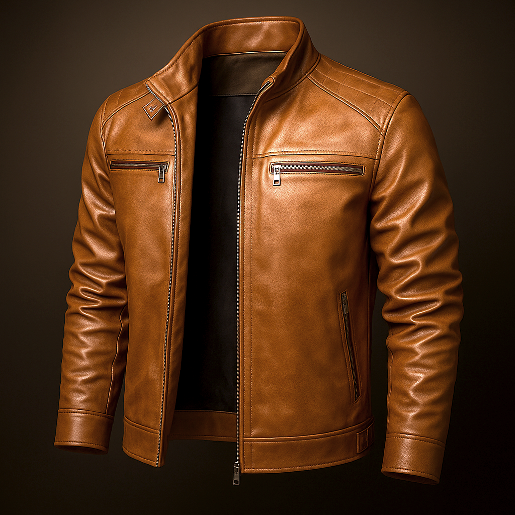Natural Grain Leather Zip Jacket
