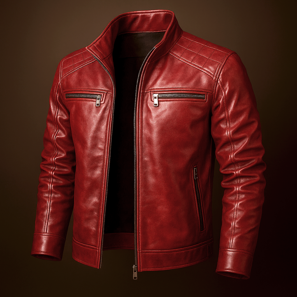 Natural Grain Leather Zip Jacket