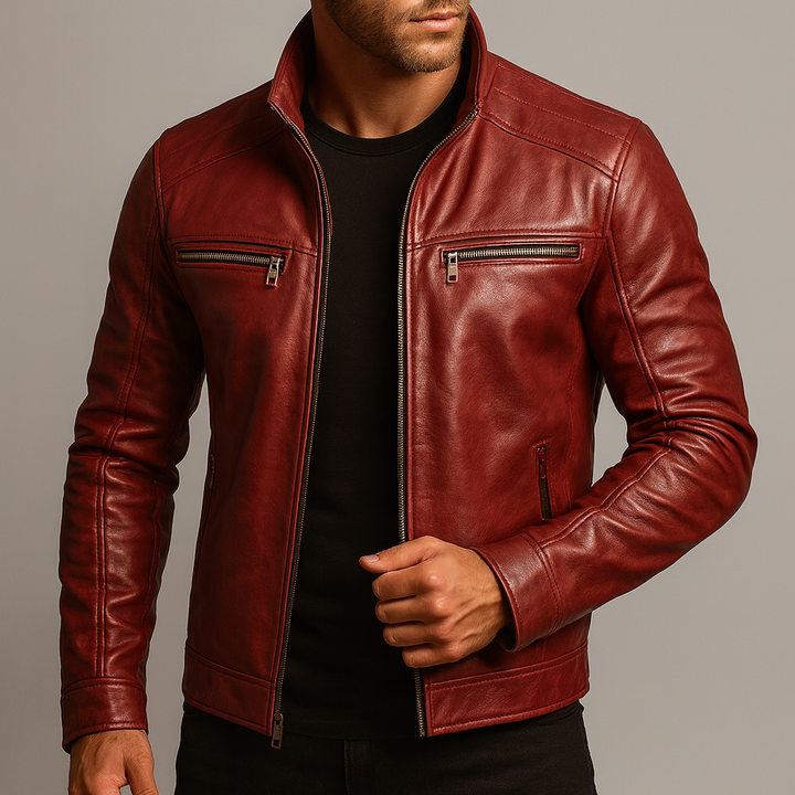 Natural Grain Leather Zip Jacket