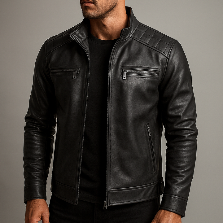 Natural Grain Leather Zip Jacket