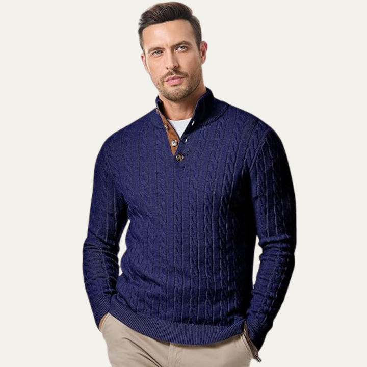 Cable Knit Button Collar Sweater