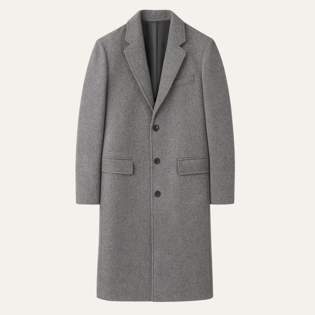 Wool Blend Notch Lapel Long Coat