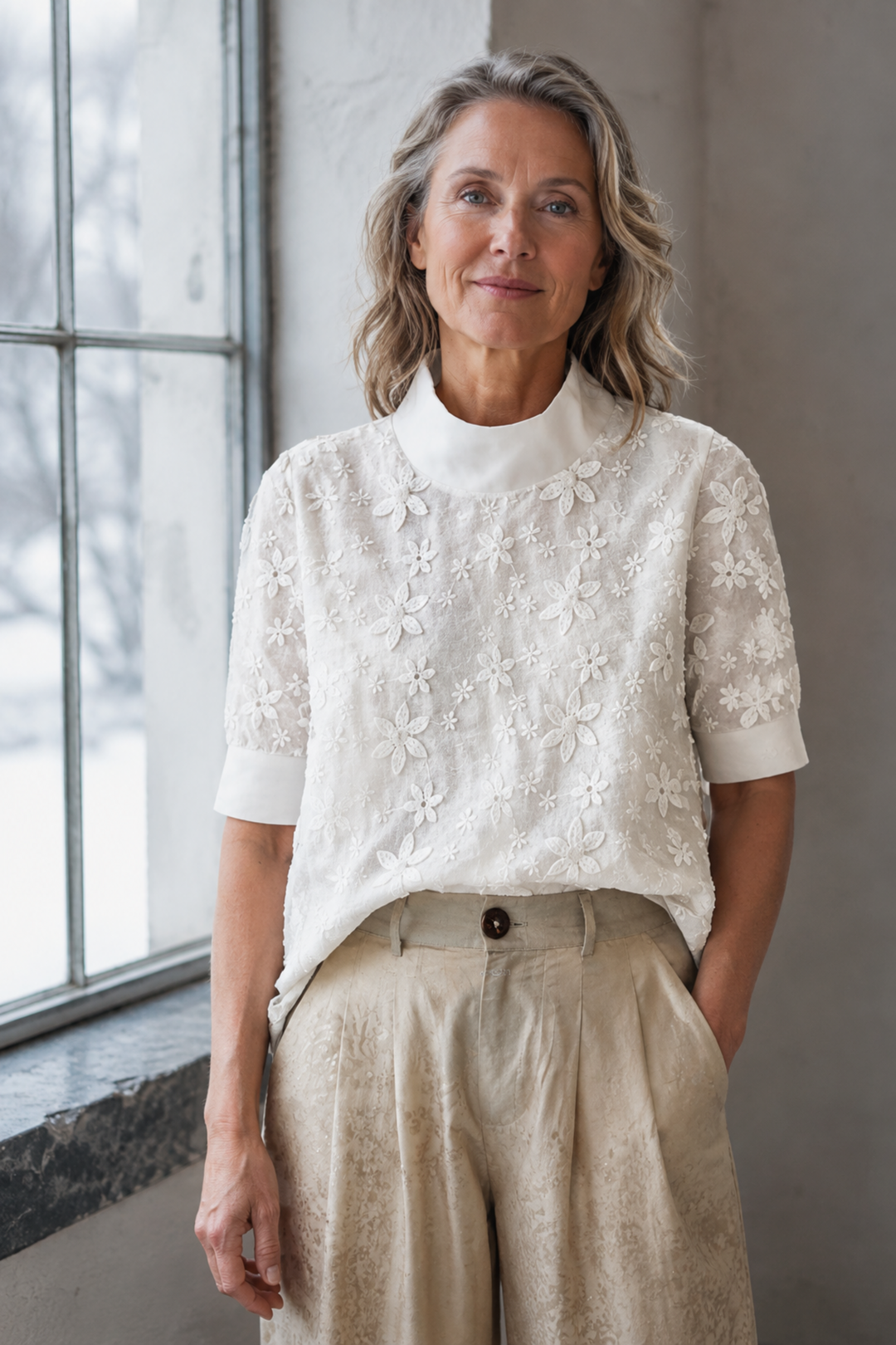 Sabine | With High Neck Embroidered Monochrome editorial product photograph