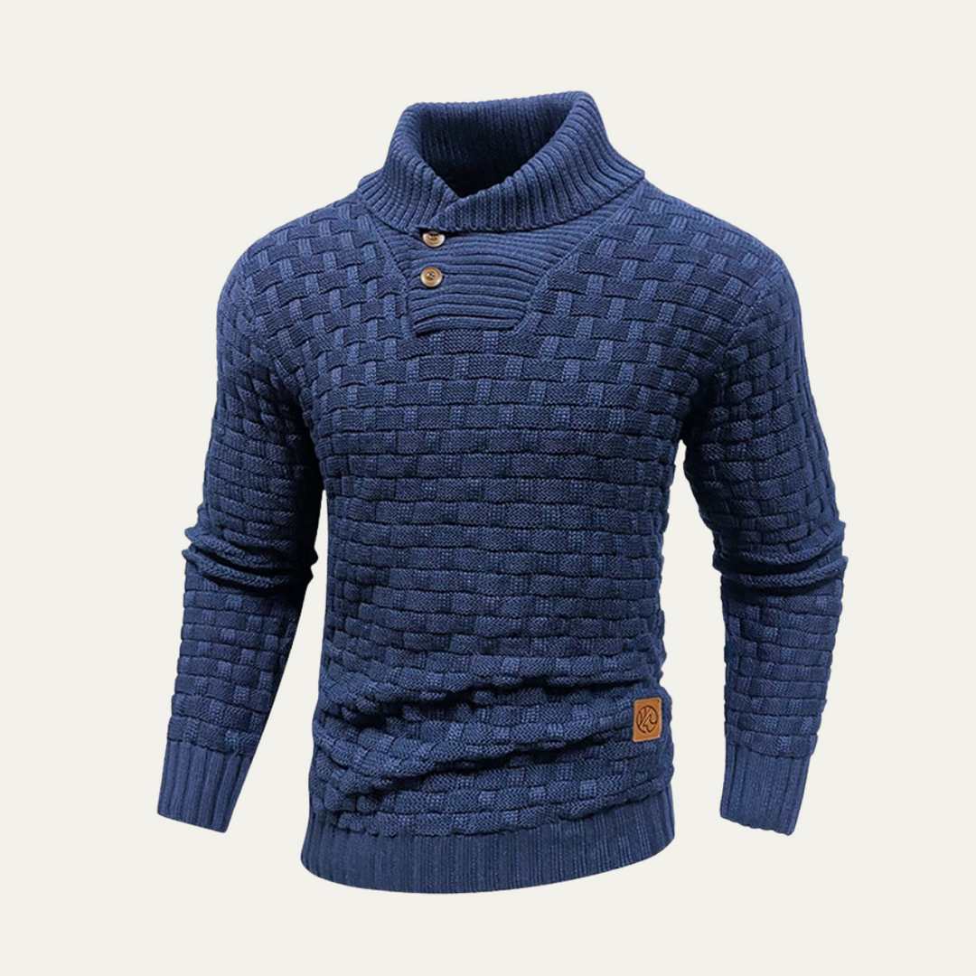 Textured Knit Button Collar Sweater